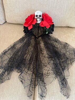 Skull Headband with Red and black Rose Accents Costume Accessory